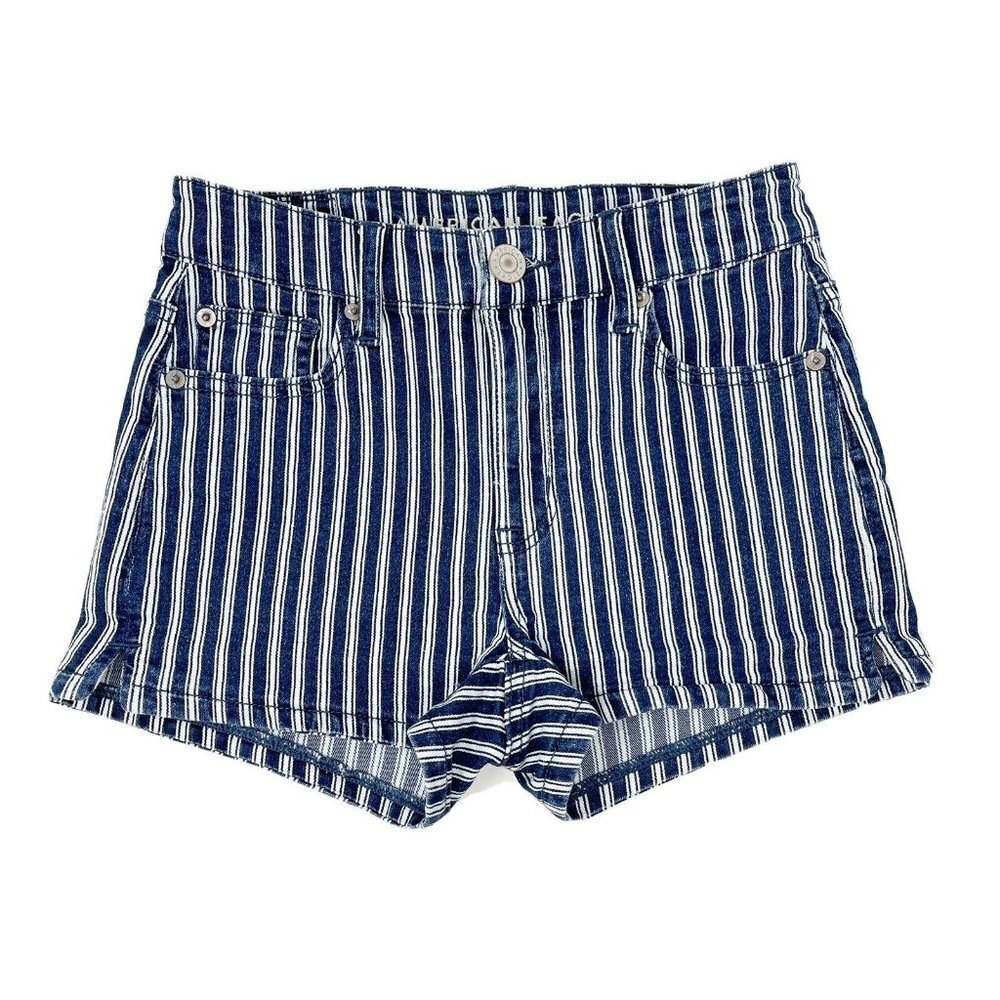 American Eagle Denim Jean Shorts Women’s Size 0 Blue White Stripe